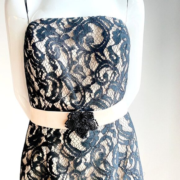 NWT Marfil Black Lace Strapless Knee Lenght Cocktail Dress 6 - Picture 2 of 6